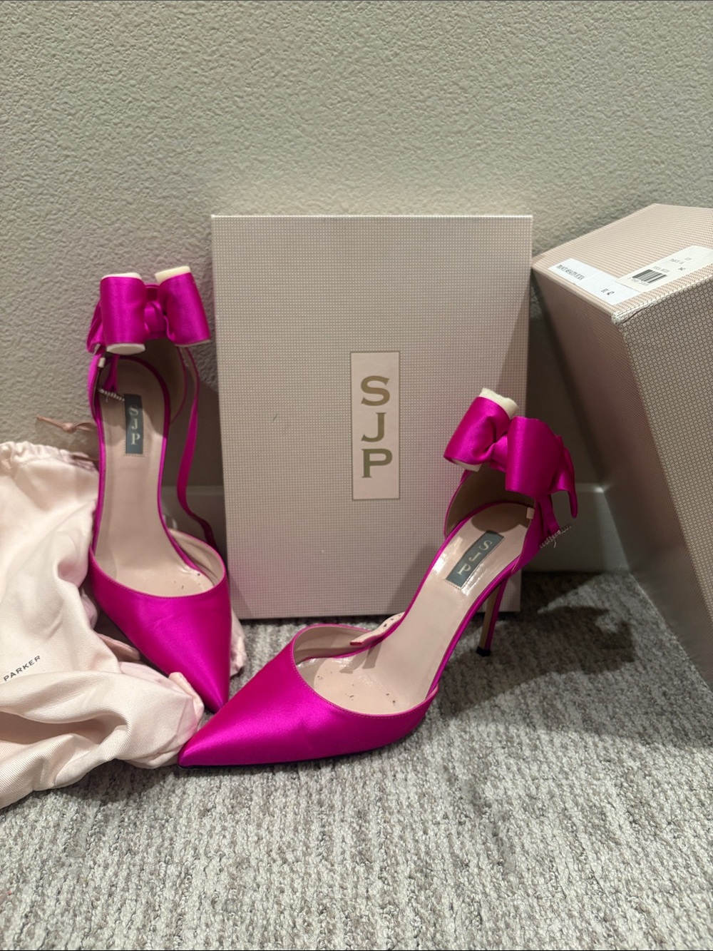 SJP by Sarah Jessica Parker Hot Pink Satin Pointed-Toe Bow Heels